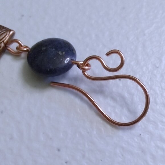 Autumn Alchemy: Copper & Lapis Coin Earrings with Russet Agate Warmth ~ Handmade - Picture 9 of 11